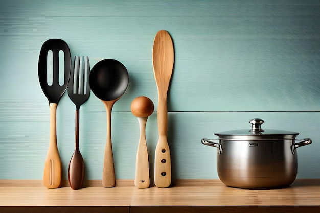 Foto los utensilios de cocina son hermosos y importantes para la cocina.
