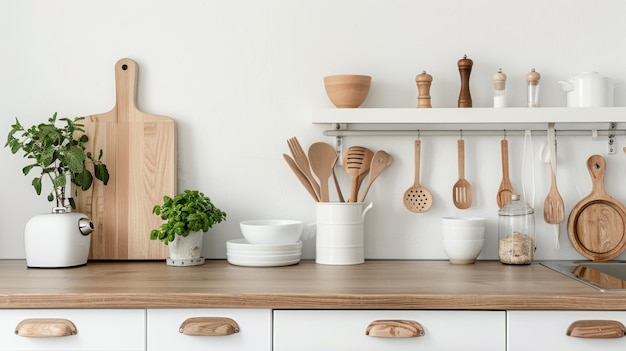 utensílios de cozinha na cozinha em um fundo branco