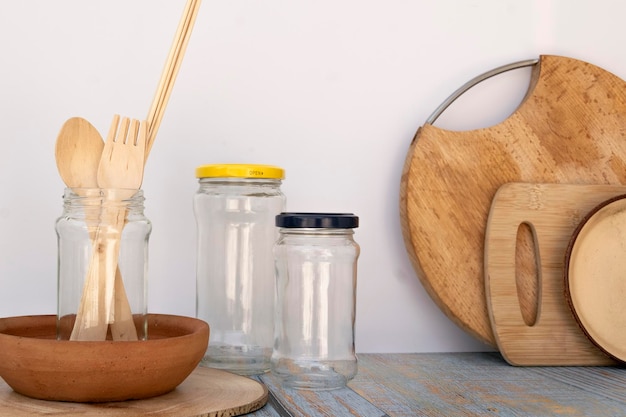 Foto utensílios de cozinha reutilizáveis ecológicos ecologia reciclagem sem plástico conceito de resíduo zero