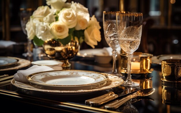 Foto utensílios de mesa de luxo bela configuração de mesa no restaurante