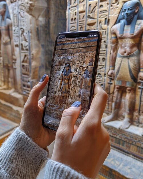 Foto utilizador explorando coleções de museus virtuais papel de parede