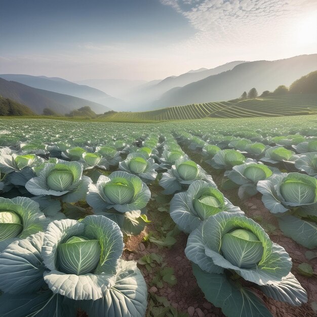 Foto utopia do repolho cenário idealizado de um campo abundante de jovens plantas de repolho