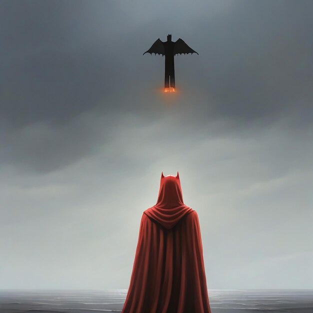 Foto uturistic sci fi evil red spirit figura de mulher fantasma olhando por cima do ombro em alien landscape mys