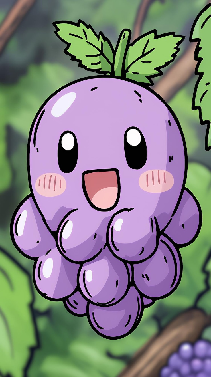 Foto una uva de dibujos animados con una expresión feliz