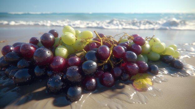 Uva en la playa de arena pura relajación IA generativa