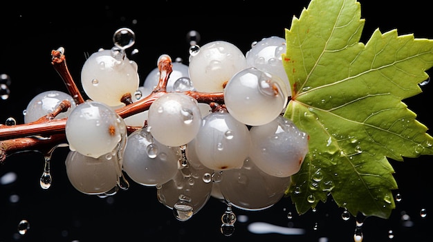 Uvas blancas con hojas Fondo de pantalla creativo de fotografía de alta definición.