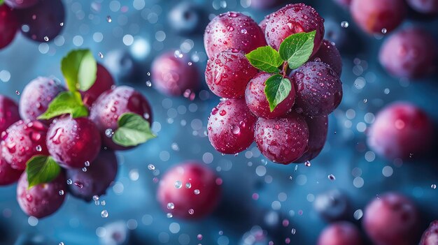 Uvas brillantes con gotas de agua