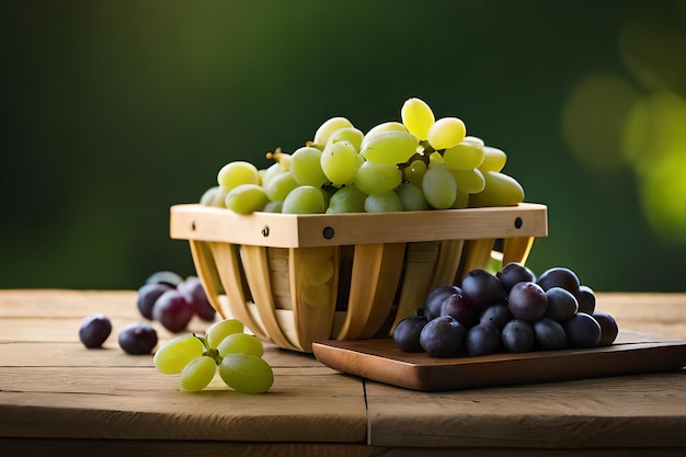 Uvas en una cesta con un fondo verde