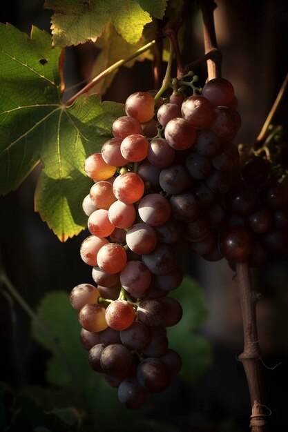 Uvas colgadas de una vid en un día soleado creadas con IA generativa