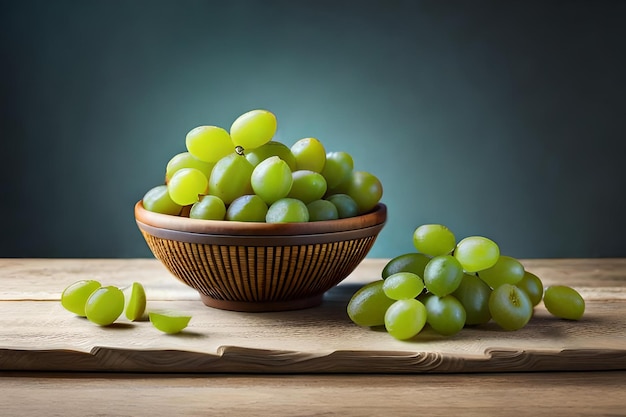 Las uvas se colocan en una canasta sobre una mesa