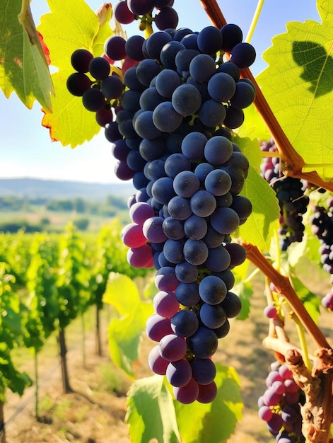 Foto las uvas cuelgan de una vid en un viñedo.