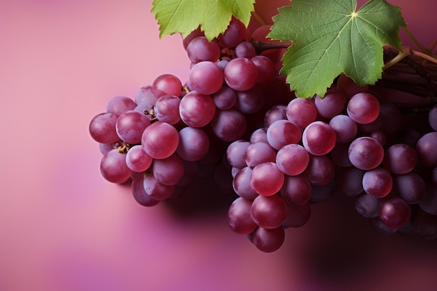 Uvas de cor roxa vibrante contra um fundo rosa suave