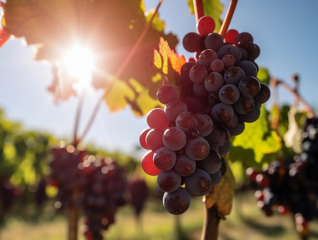 Uvas em uma videira ao sol