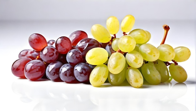 Uvas espumosas y pasas aisladas en fondo blanco Uvas que capturan blanco puro en blanco