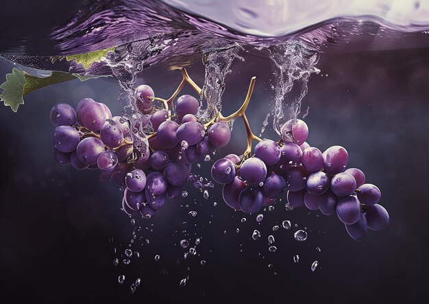 Uvas flotantes en el estilo fotorrealista del agua