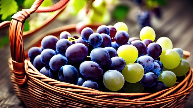 Uvas frescas na cesta