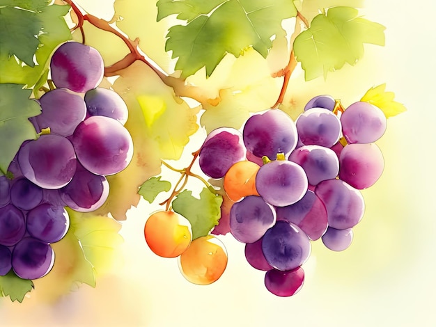 Uvas Frutas Aquarela em fundo branco ai generative