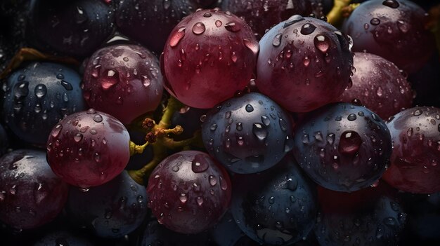 Uvas con gotas de lluvia en la parte superior