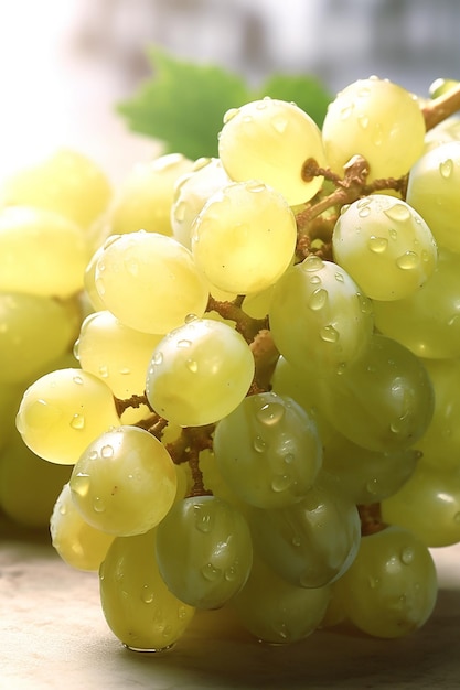 Uvas con gotas de lluvia sobre ellas