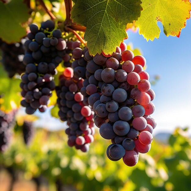 Uvas maduras colgando de las vides IA generativa