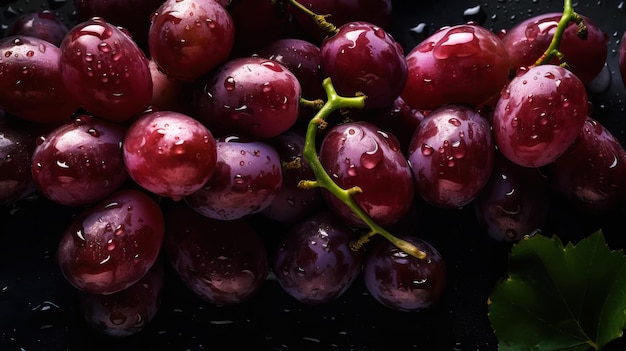 Uvas maduras frescas com fundo de gotas de água Cenário de bagas IA generativa