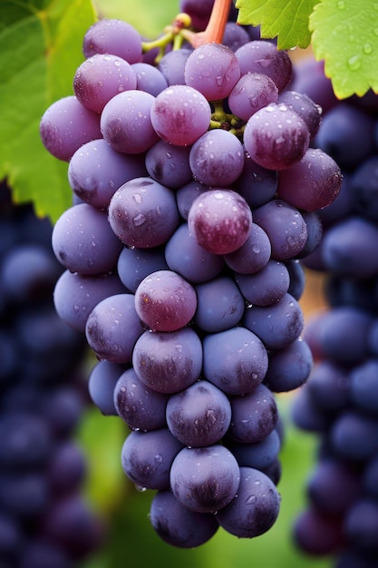Uvas maduras y jugosas en una vid en un viñedo exuberante Una deliciosa cosecha de vino
