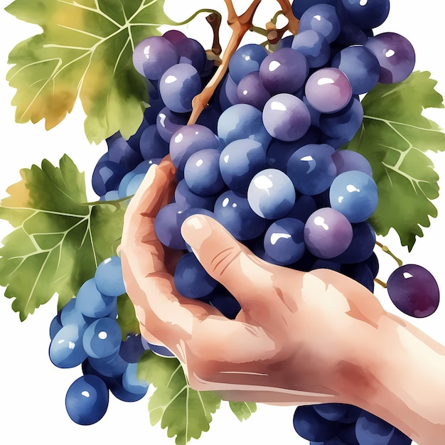 Uvas maduras a mano Ilustración aislada pintada a mano en acuarela sobre fondo blanco