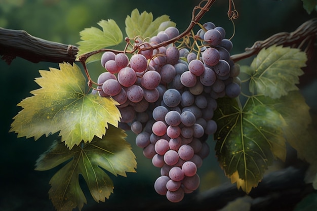 Uvas penduradas em um galho AI