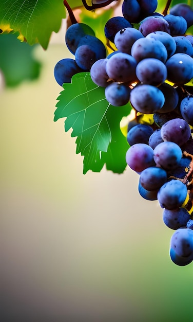 Uvas penduradas em uma videira com folhas verdes