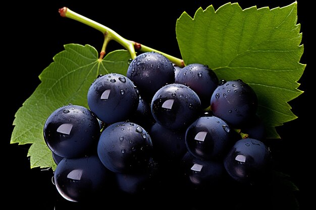 Uvas pretas com folhas