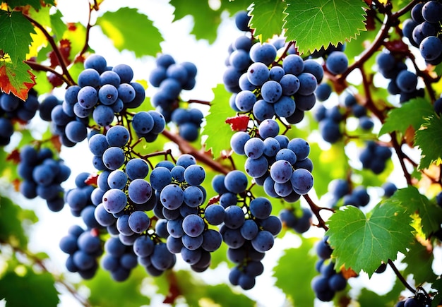 Uvas pretas na textura dos galhos das árvores