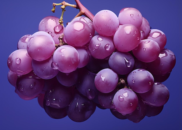 uvas púrpuras maduras y jugosas en una superficie de color rosa al estilo de Alastair Magnaldo