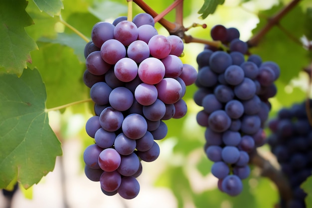 Las uvas púrpuras en la vid foto de cerca