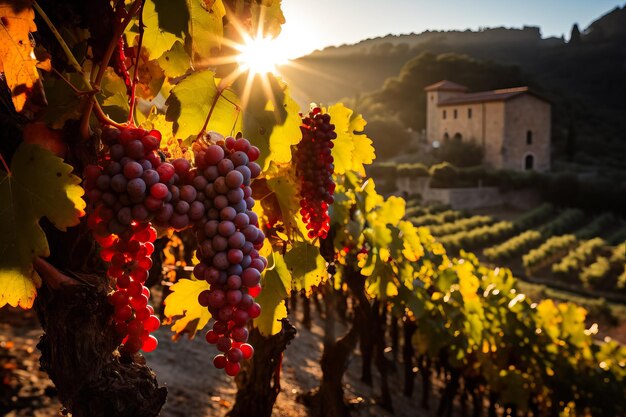 Las uvas que crecen en un viñedo