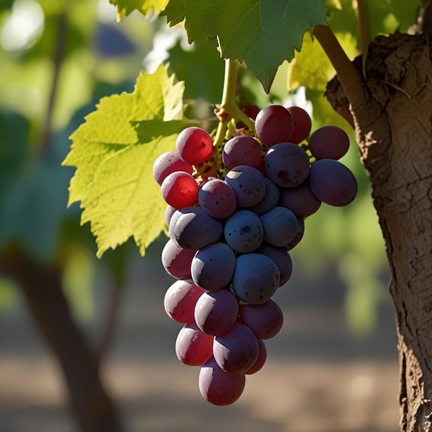 Foto uvas que están colgando de un árbol