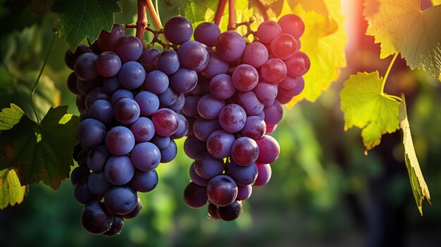 Las uvas de la rama de primavera cargadas de frutas púrpuras en medio de la naturaleza