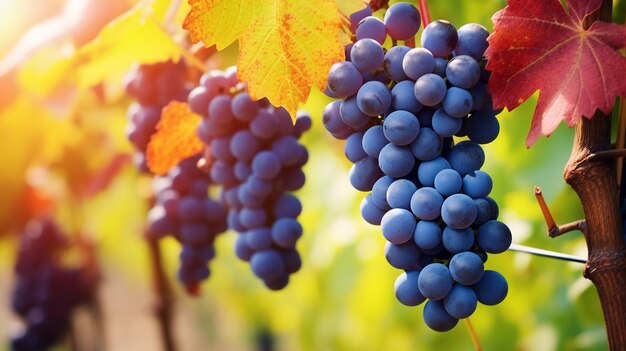 Uvas rojas maduras en los viñedos en la cosecha de otoño Concepto de elaboración del vino