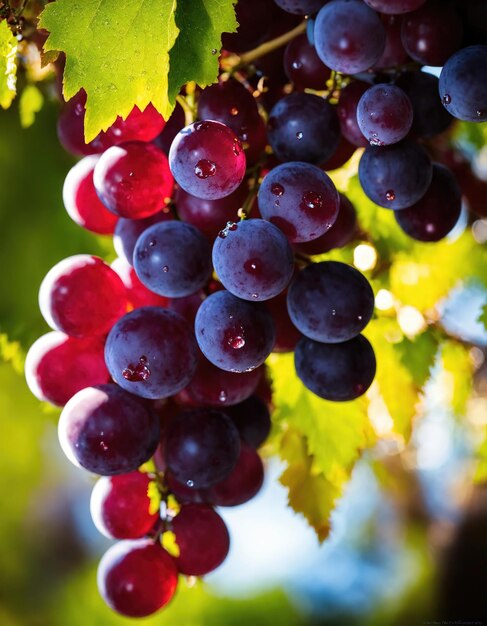 Uvas rojas maduras en viñedos en la cosecha de otoño