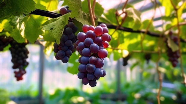 uvas rojas que crecen en un invernadero