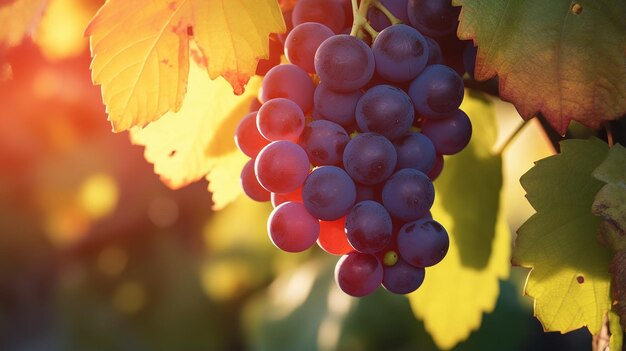 Uvas rojas en el viñedo en la vid Hora de oro Cierra