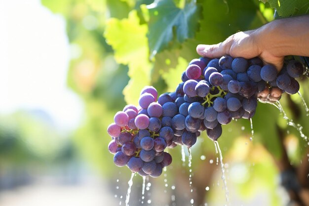 Las uvas son rociadas con agua para el riego