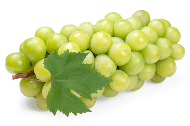 Uvas verdes con hojas aisladas sobre fondo blanco Shine Muscat Uva con trazado de recorte