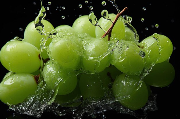 Uvas verdes con salpicaduras de agua