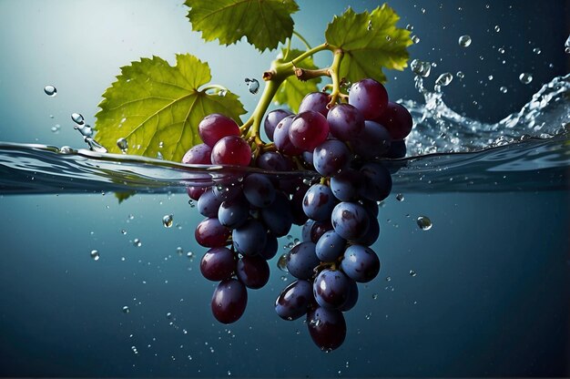 Uvas vermelhas com salpicaduras de água Fotografia de alimentos