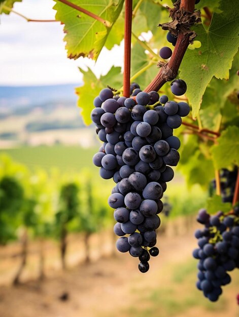 uvas en una vid con vistas a la montaña al fondo