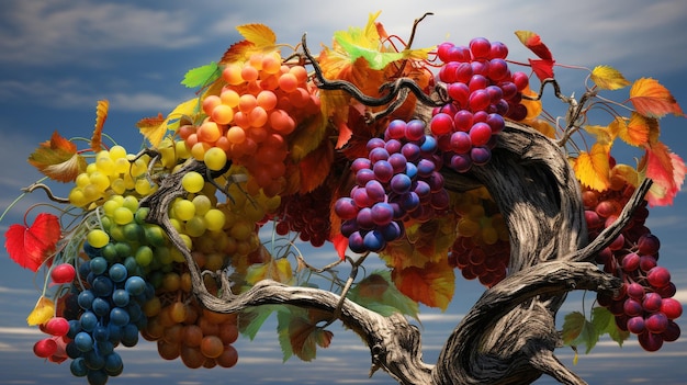 Uvas en el viñedo de otoño ilustración 3D