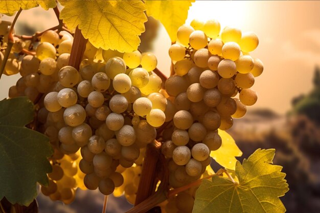 Uvas en viñedo en rayos de sol IA generativa