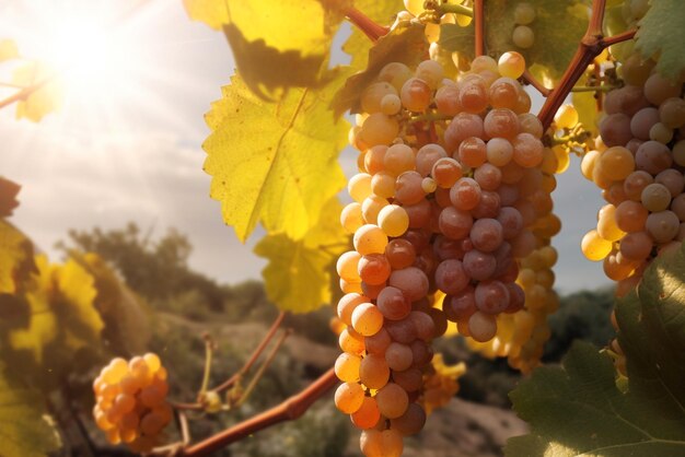 Uvas en viñedo en rayos de sol IA generativa