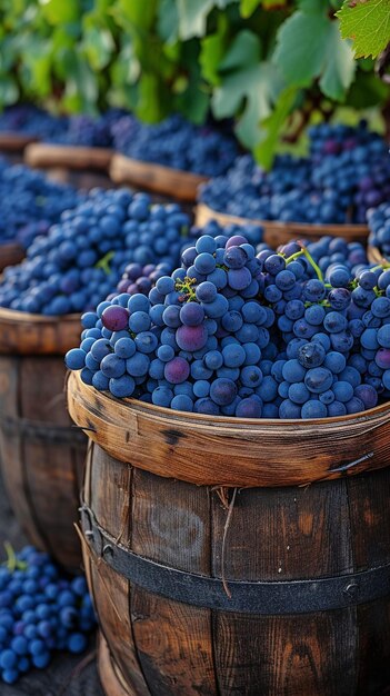 Foto uvas para el vino en cestas