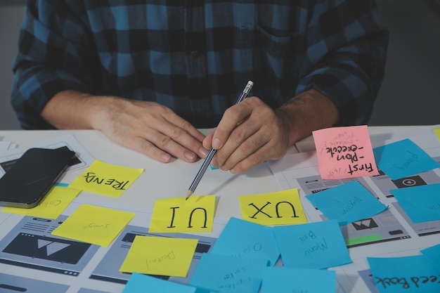 ux diseñador gráfico boceto creativo planificación proceso de aplicación desarrollo prototipo wireframe para web teléfono móvil concepto de experiencia de usuario